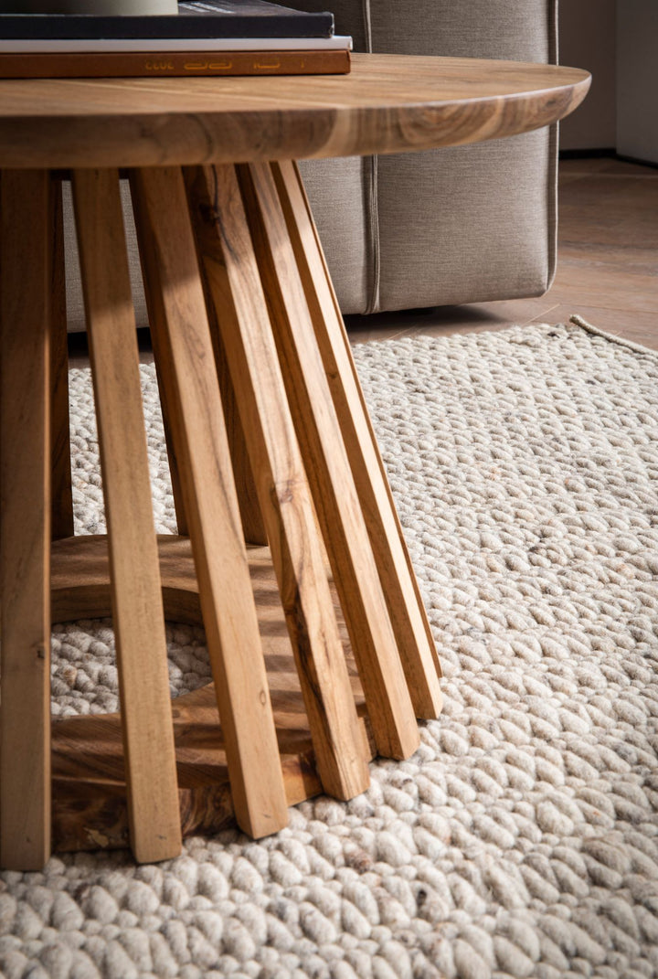 Sofabord 60x60x40 cm akacie massivt træ lysebrunt rundt sofabord
