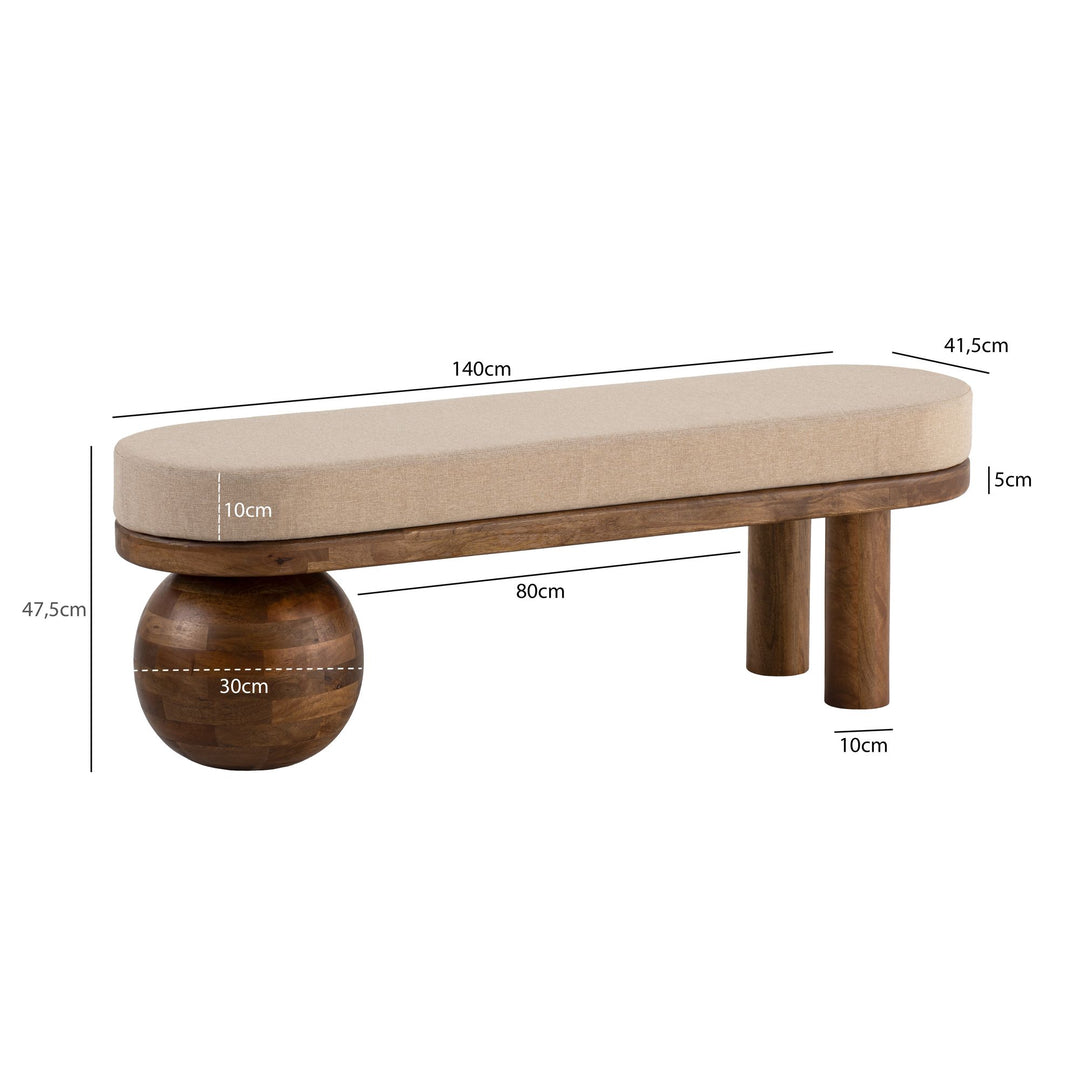 Sofastof massivt træ sofa 140x47,5x41,5 cm, entre, polstret stof sofa, beige