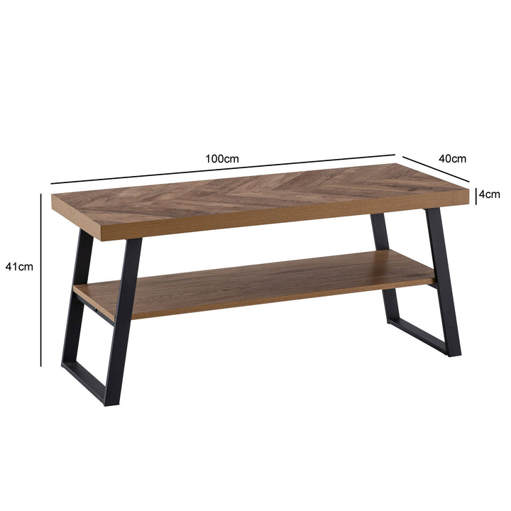 Sofabord 100x40x41 cm brunt sofabord med sildebensmønster, sofabord med metalramme