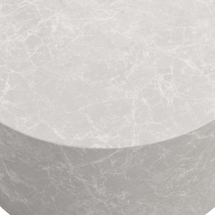 Sofabord 60x60x30 cm i sandfarvet stenlook, rundt design sofabord, beige