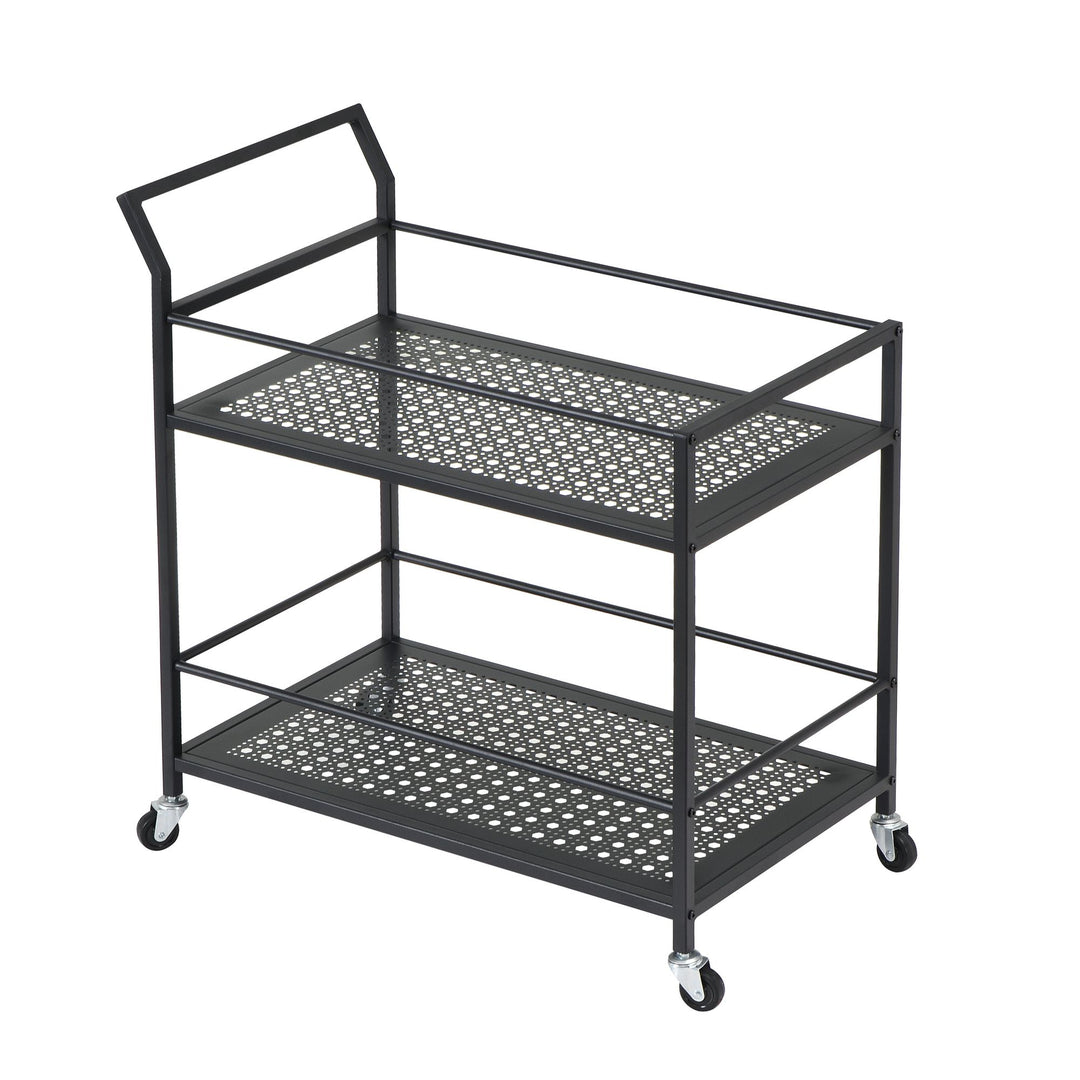 Serveringsvogn i metal, sort, 79x45x83 cm, med hjul og bremser, køkkenvogn i 2 niveauer, barvogn og rullebord, multifunktionel, moderne, sidebord til køkken, spisestue, stue
