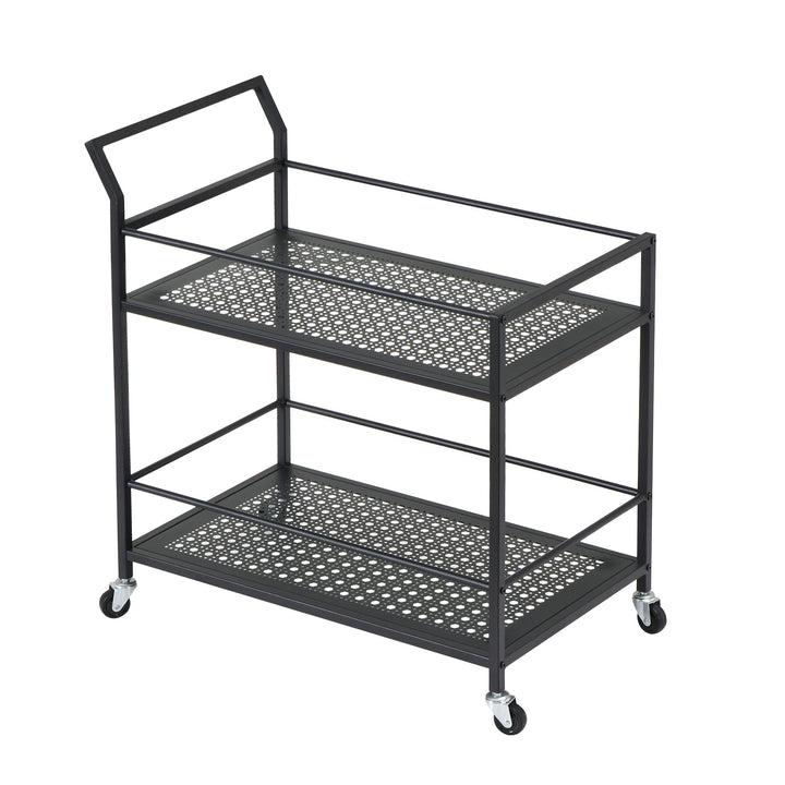 Serveringsvogn i metal, sort, 79x45x83 cm, med hjul og bremser, køkkenvogn i 2 niveauer, barvogn og rullebord, multifunktionel, moderne, sidebord til køkken, spisestue, stue