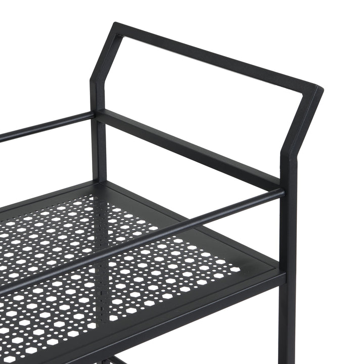 Serveringsvogn i metal, sort, 79x45x83 cm, med hjul og bremser, køkkenvogn i 2 niveauer, barvogn og rullebord, multifunktionel, moderne, sidebord til køkken, spisestue, stue