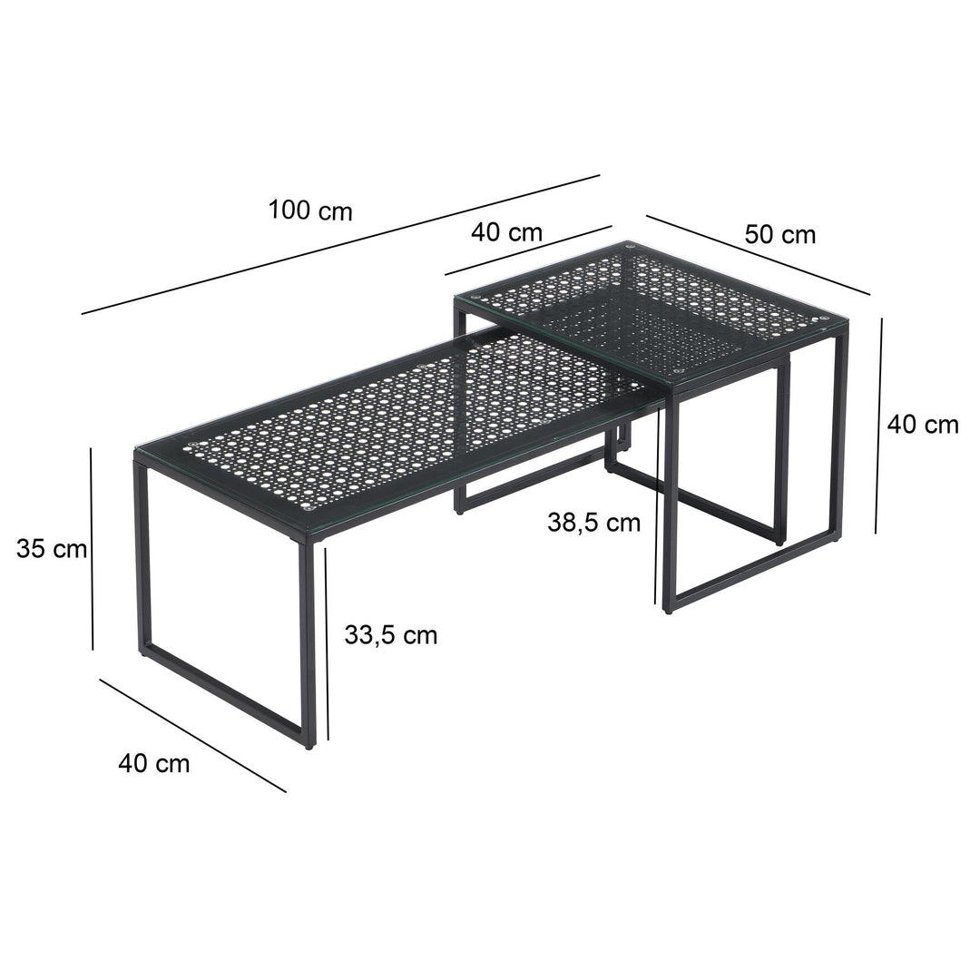 Indskudsborde Glas Metal 2-delt Sæt Moderne Sofabord Sort, Designer Sofabord Pladsbesparende, Stue Sofabord Rektangulært & Firkantet