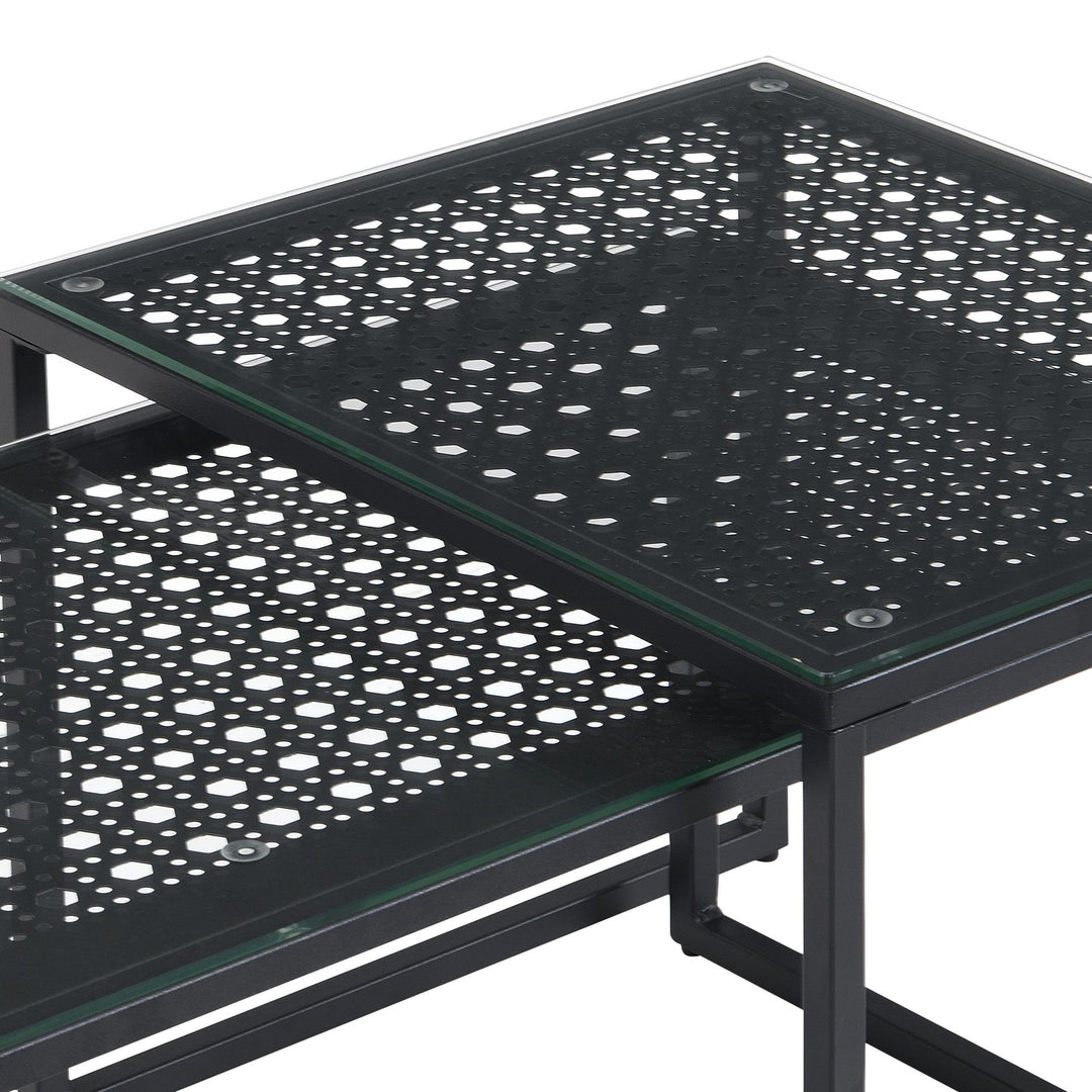 Indskudsborde Glas Metal 2-delt Sæt Moderne Sofabord Sort, Designer Sofabord Pladsbesparende, Stue Sofabord Rektangulært & Firkantet
