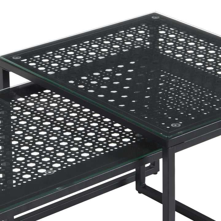 Indskudsborde Glas Metal 2-delt Sæt Moderne Sofabord Sort, Designer Sofabord Pladsbesparende, Stue Sofabord Rektangulært & Firkantet