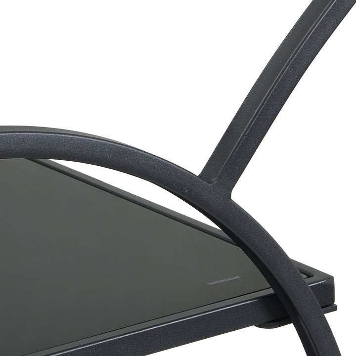 Designer serveringsvogn med hjul og bremser, 2 åbne hylder med sort glas, barvogn, tevogn, multifunktionel rullevogn/køkkenvogn til spisestue, køkken, bar