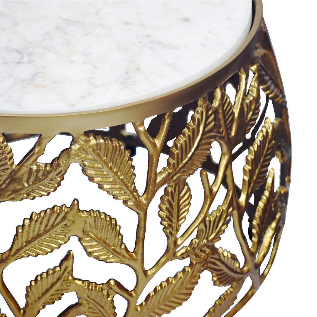 Sofabordssæt 2 stk. i Guld Aluminium med Hvid Marmorbordplade – Runde Designborde