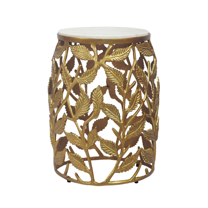 Rundt Sidebord 40 cm i Guld Aluminium med Hvid Marmorbordplade – Moderne Designbord