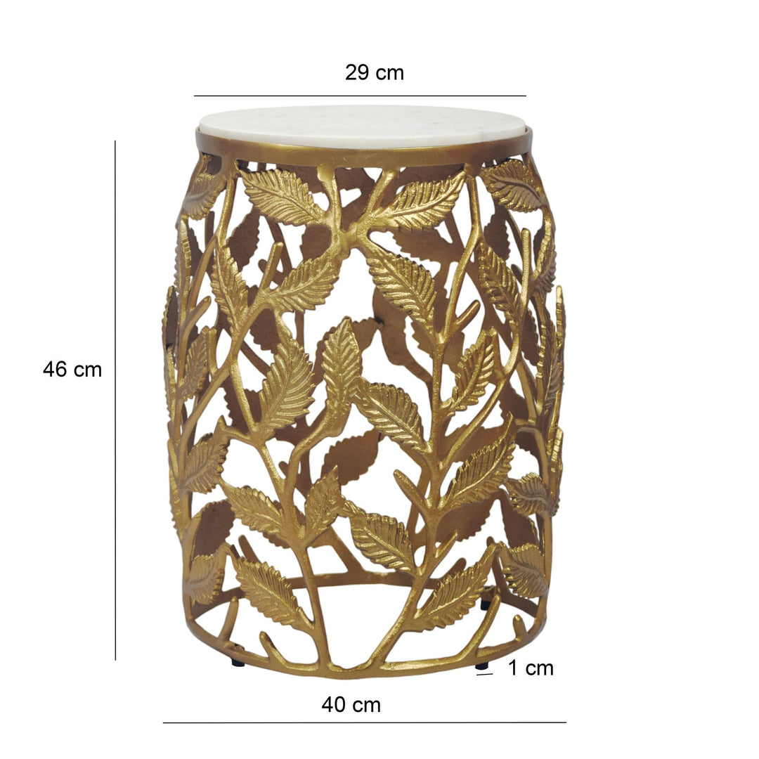 Rundt Sidebord 40 cm i Guld Aluminium med Hvid Marmorbordplade – Moderne Designbord