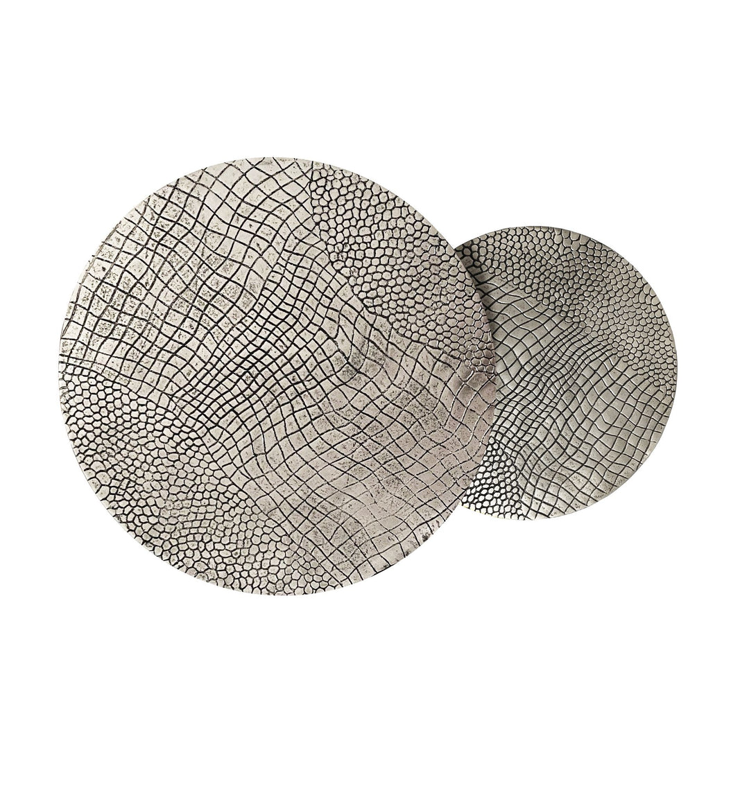 Sofabordsæt Metal 2-delt rundt sølv - Sofabord Aluminium bordplader med mønster - Håndlavet