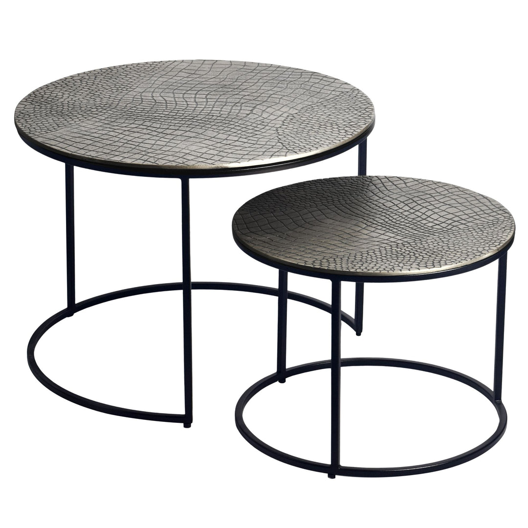 Sofabordsæt Metal 2-delt rundt sølv - Sofabord Aluminium bordplader med mønster - Håndlavet