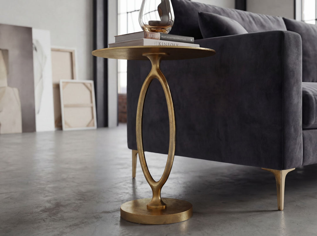 Rundt Sidebord 44 cm i Guld Aluminium – Moderne Designbord