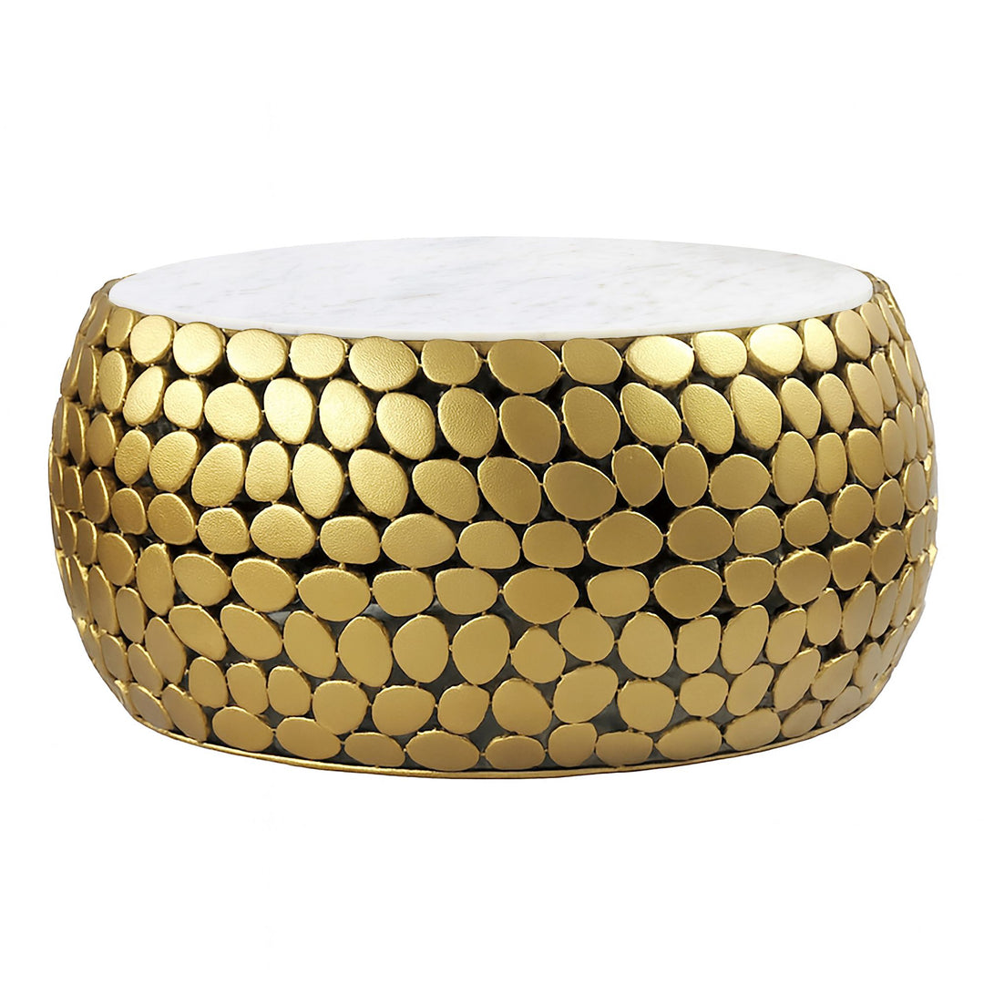 Design sofabord rundt 66 cm lavet af aluminium guld og hvid marmor bordplade, håndlavet