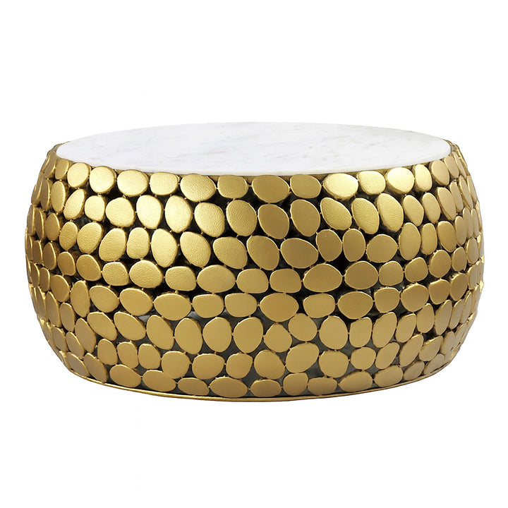 Design sofabord rundt 66 cm lavet af aluminium guld og hvid marmor bordplade, håndlavet