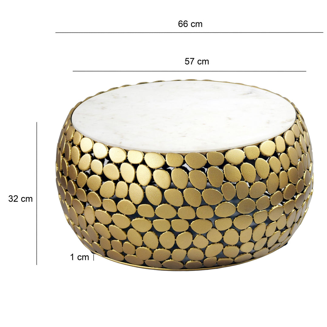Design sofabord rundt 66 cm lavet af aluminium guld og hvid marmor bordplade, håndlavet