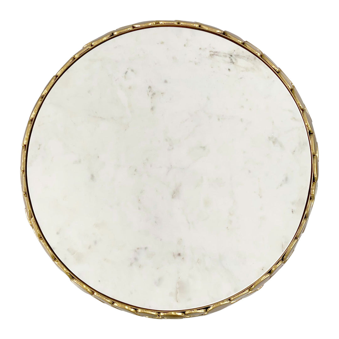 Design sofabord rundt 66 cm lavet af aluminium guld og hvid marmor bordplade, håndlavet