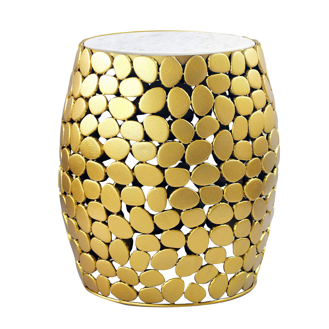 Design sidebord rundt 40 cm af aluminium guld & hvid marmor bordplade - sofabord i metal, håndlavet