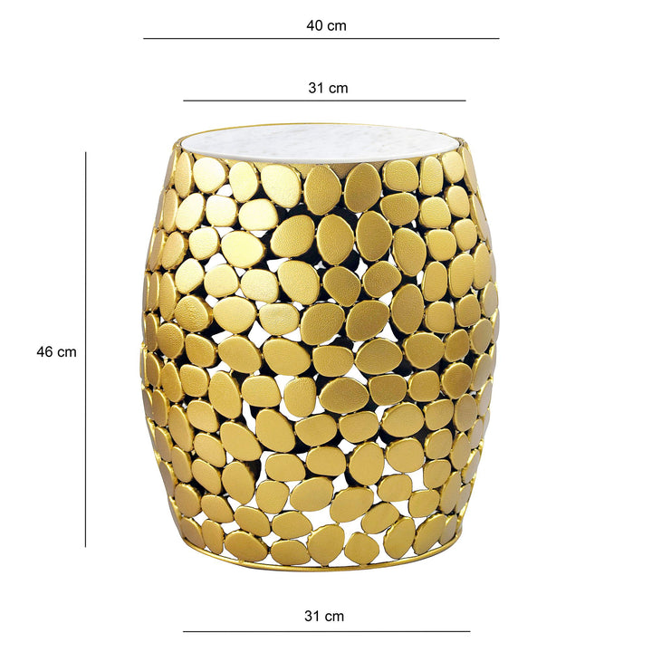 Design sidebord rundt 40 cm af aluminium guld & hvid marmor bordplade - sofabord i metal, håndlavet