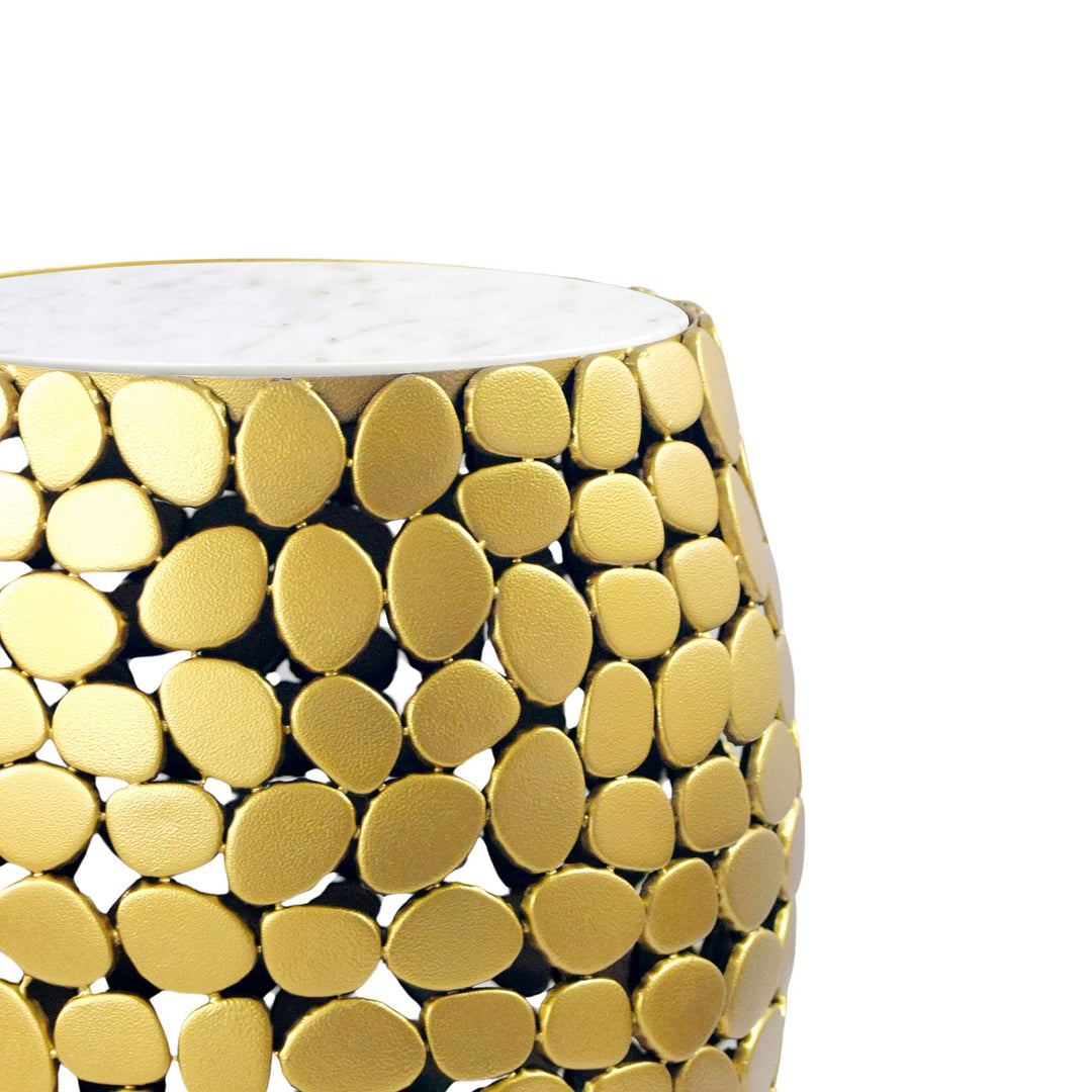Design sidebord rundt 40 cm af aluminium guld & hvid marmor bordplade - sofabord i metal, håndlavet