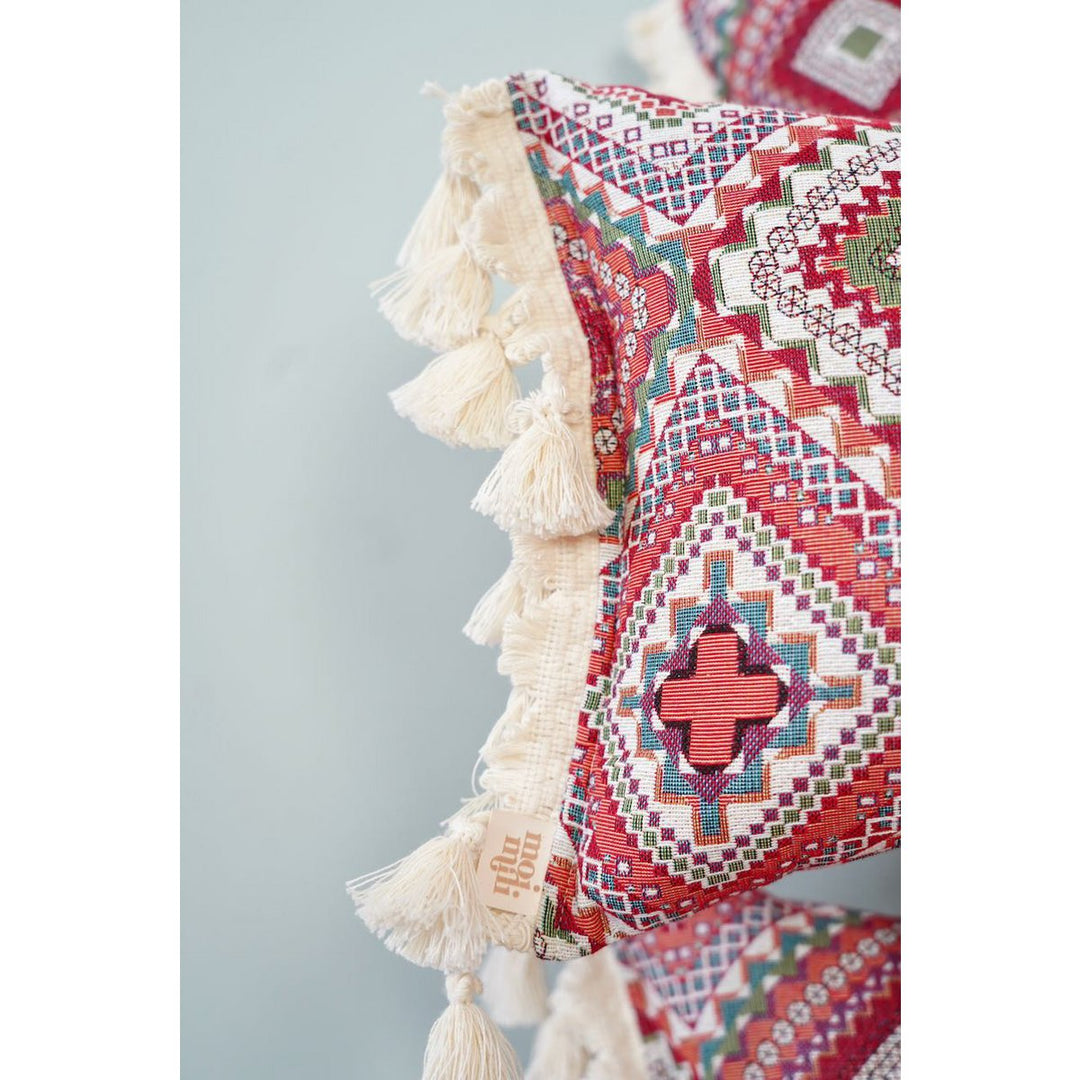 "Pink boho style" dekorativ pude med frynser