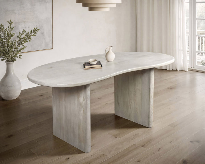 Spisebord 180x90x75 cm Mango massivt træ hvidt retro spisebord, massivt nyreformet køkkenbord, træspisebord, stort træspisebord