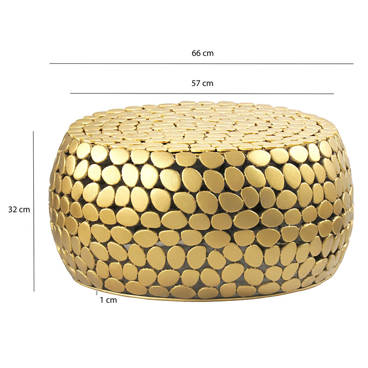 Sofabord Aluminium guld rundt 66x32 cm, moderne stuebord metal - rundt loungebord, håndlavet