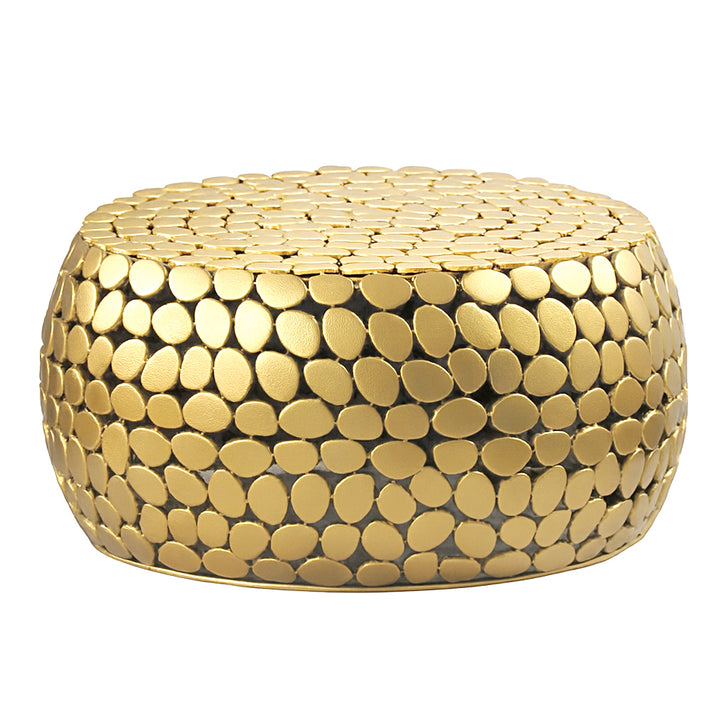 Sofabord Aluminium guld rundt 66x32 cm, moderne stuebord metal - rundt loungebord, håndlavet