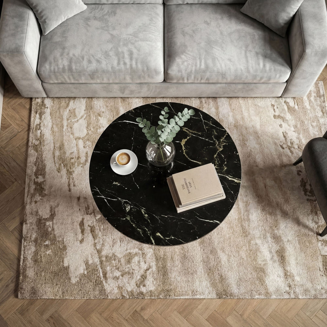 Rundt Sofabord 60 cm i Guld Aluminium med Sort Marmorbordplade – Moderne Designbord