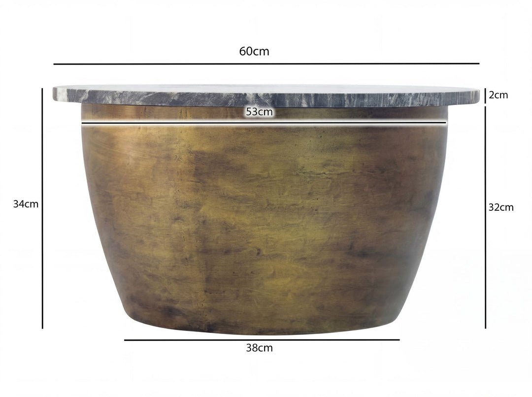 Rundt Sofabord 60 cm i Metal med Sort Marmorbordplade – Moderne Designbord