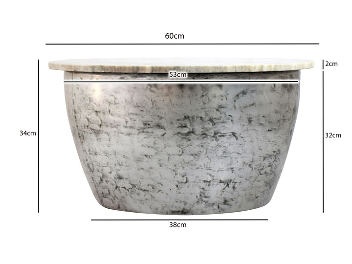 Rundt Sofabord 60 cm i Metal med Hvid Marmorbordplade – Moderne Designbord