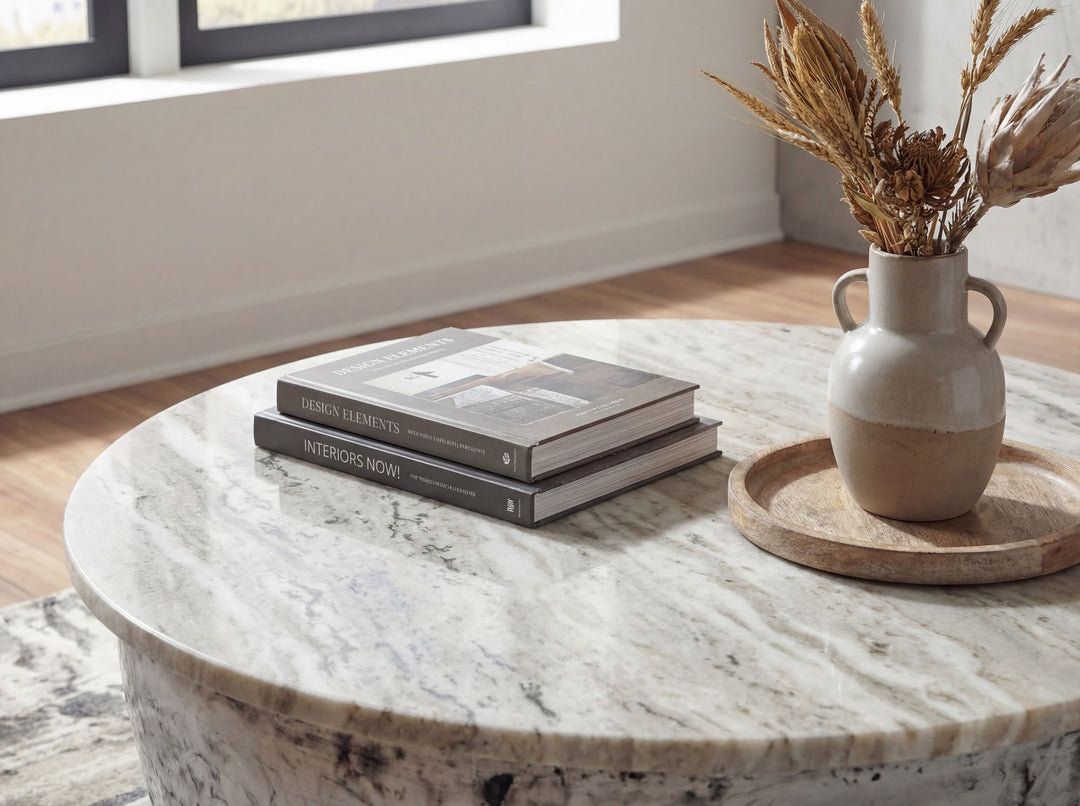 Rundt Sofabord 60 cm i Metal med Hvid Marmorbordplade – Moderne Designbord