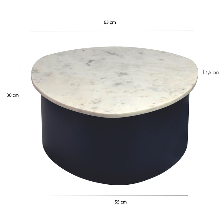 Sofabord 63 cm med Hvid Marmorbordplade – Sort Aluminium i Organisk Design