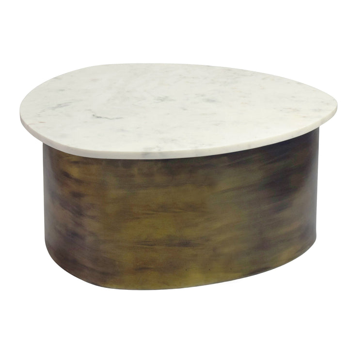 Sofabord 63 cm i Guld Aluminium med Hvid Marmorbordplade – Organisk Designbord