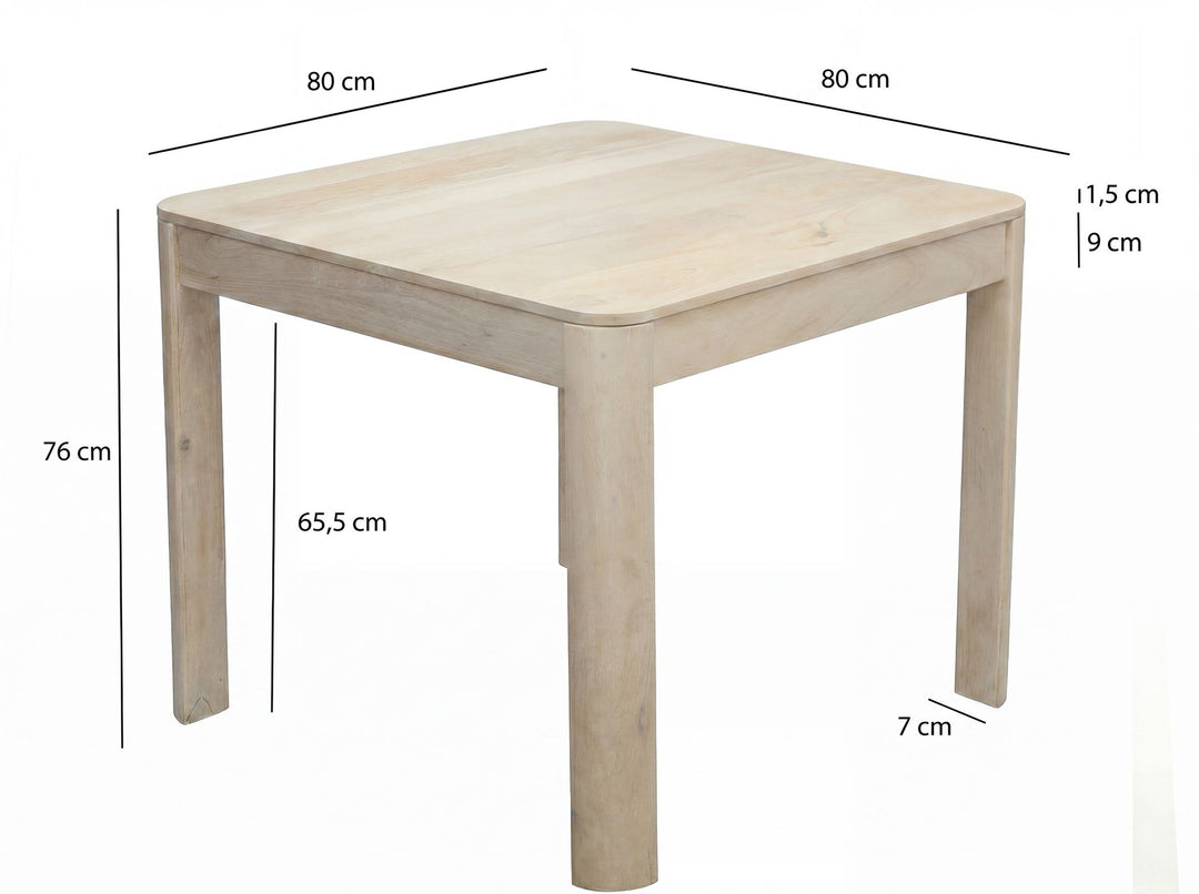 Kvadratisk Spisebord 80x80 cm i Massivt Mangotræ White Wash – Designbord