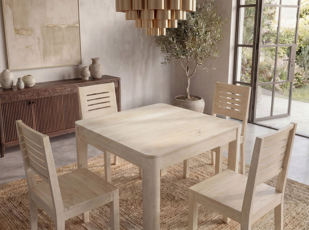 Kvadratisk Spisebord 80x80 cm i Massivt Mangotræ White Wash – Designbord