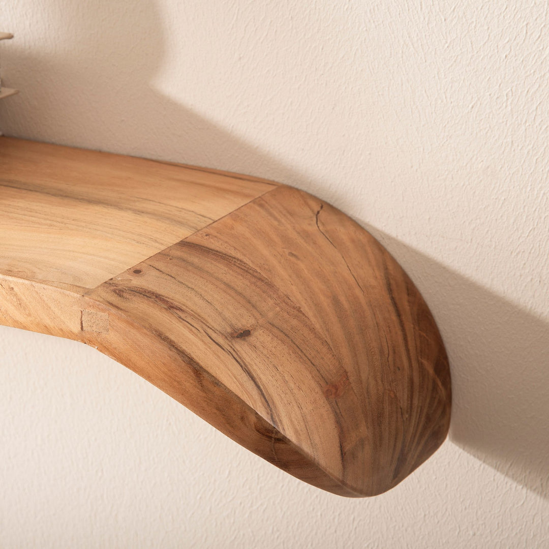 Mango vægreol i massivt træ 80 cm · Hængende stativ med buede ender · Håndlavet svævende hylde i moderne design · Hylde i ægte træ