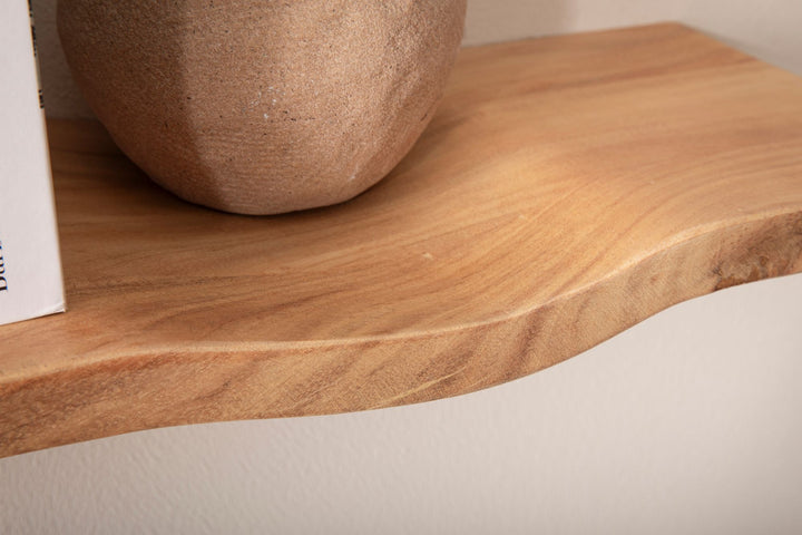 Væghylde i massivt træ i akacietræ 40 cm - Svævende væghylde i massivt træ - Bølgeformet hængehylde - Væghylde i ægte træ