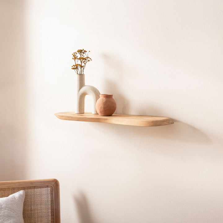 Væghylde i massivt akacietræ 40 cm - Svævende væghylde i massivt træ - Hængende hylde i organisk form - Væghylde lavet af ægte træ
