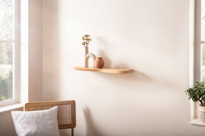 Væghylde i massivt træ af akacietræ 60 cm - Svævende designhylde til væggen i massivt træ - Hængende hylde i organisk form - Væghylde lavet af ægte træ