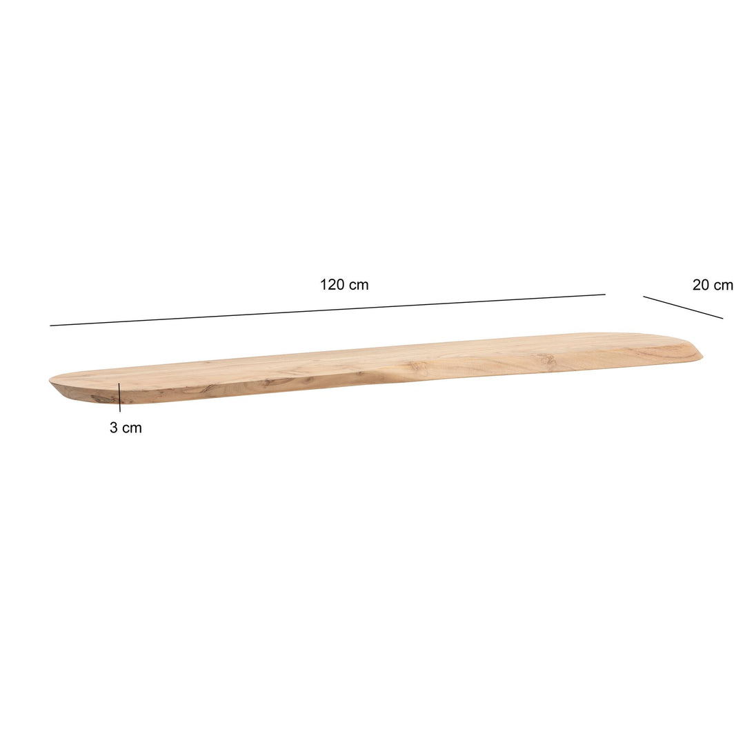 Væghylde i massivt træ af akacietræ 120 cm - Svævende designhylde til væggen i massivt træ - Hængende hylde i organisk form - Væghylde lavet af ægte træ