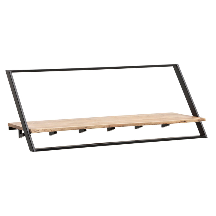 Massivt akacietræ knagerække med trækant 100 cm, industrielt væggarderobe med hylde og 6 kroge, håndlavet