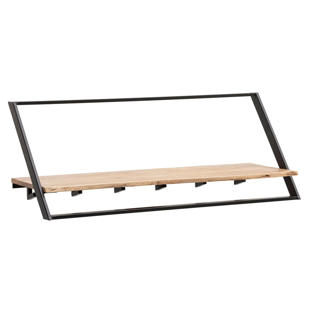 Massivt akacietræ knagerække med trækant 100 cm, industrielt væggarderobe med hylde og 6 kroge, håndlavet