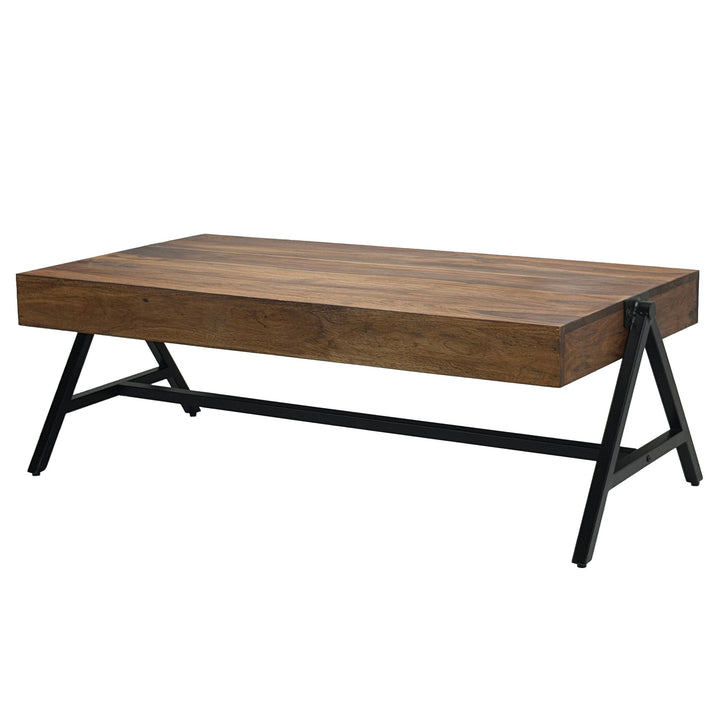 Sofabord i træ og metal – moderne industrielt design, rektangulært, 120 cm, brun