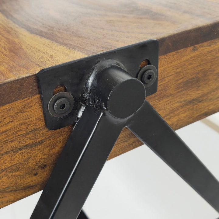 Sofabord i træ og metal – moderne industrielt design, rektangulært, 120 cm, brun