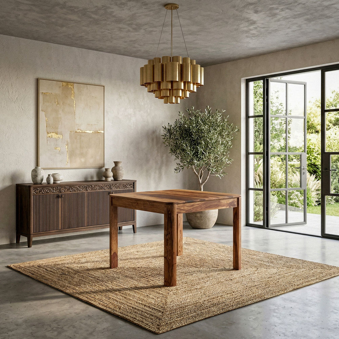 Kvadratisk Spisebord 80x80 cm i Massivt Sheeshamtræ – Mørkebrunt Designbord