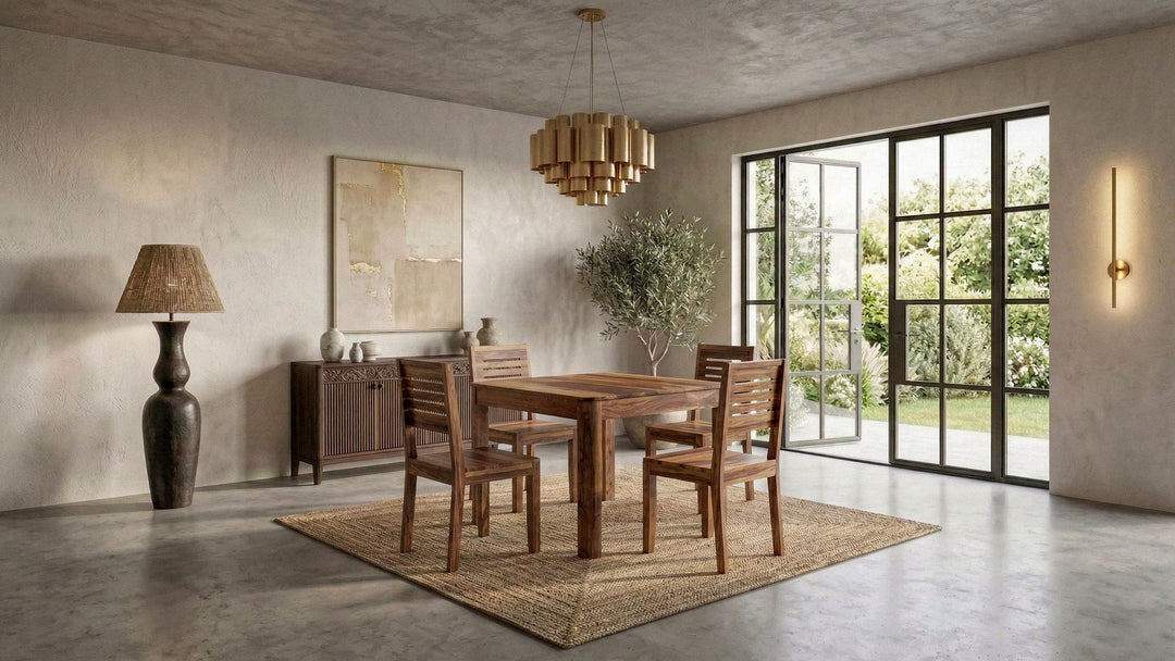 Kvadratisk Spisebord 80x80 cm i Massivt Sheeshamtræ – Mørkebrunt Designbord