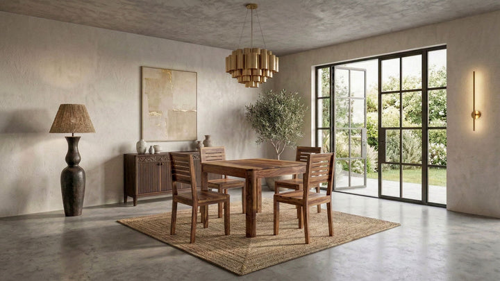Kvadratisk Spisebord 80x80 cm i Massivt Sheeshamtræ – Mørkebrunt Designbord