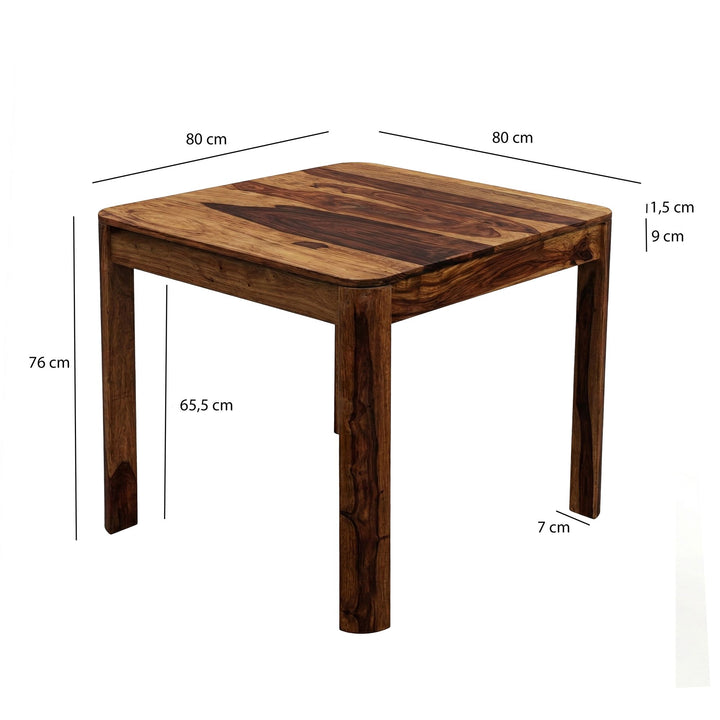 Kvadratisk Spisebord 80x80 cm i Massivt Sheeshamtræ – Mørkebrunt Designbord