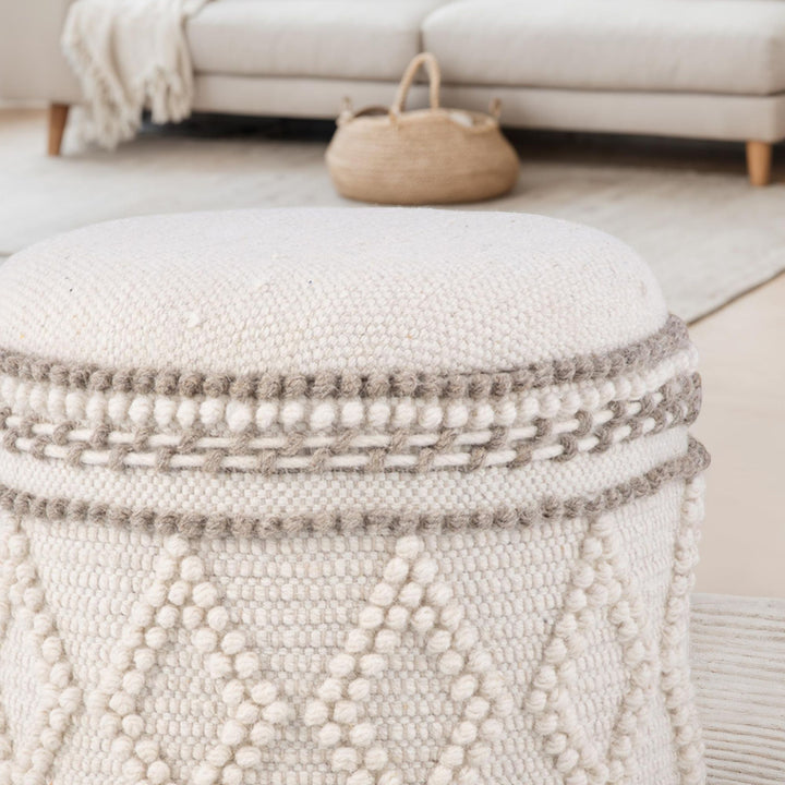 Opbevaringsskammel – Ø 40 x H 45 cm, rund stofopbevaringsskammel med boho-design